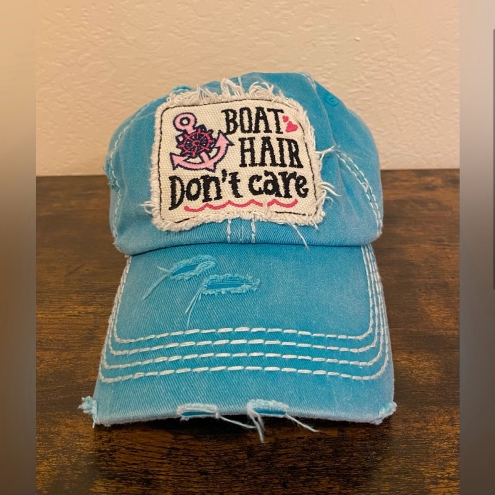 Teal Distressed Cap with Patch - Picture 3 of 8